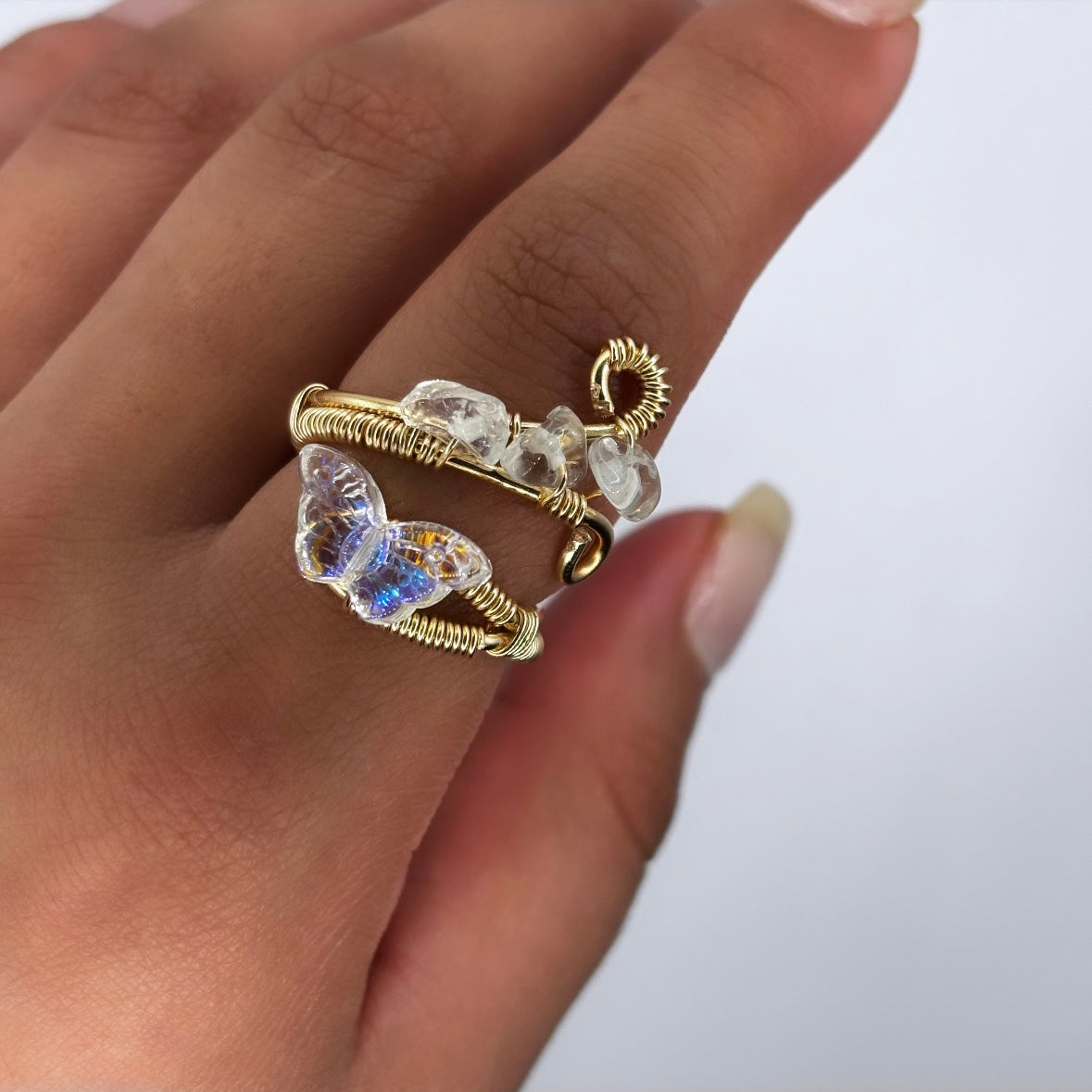 Clear Quartz Butterfly Ring