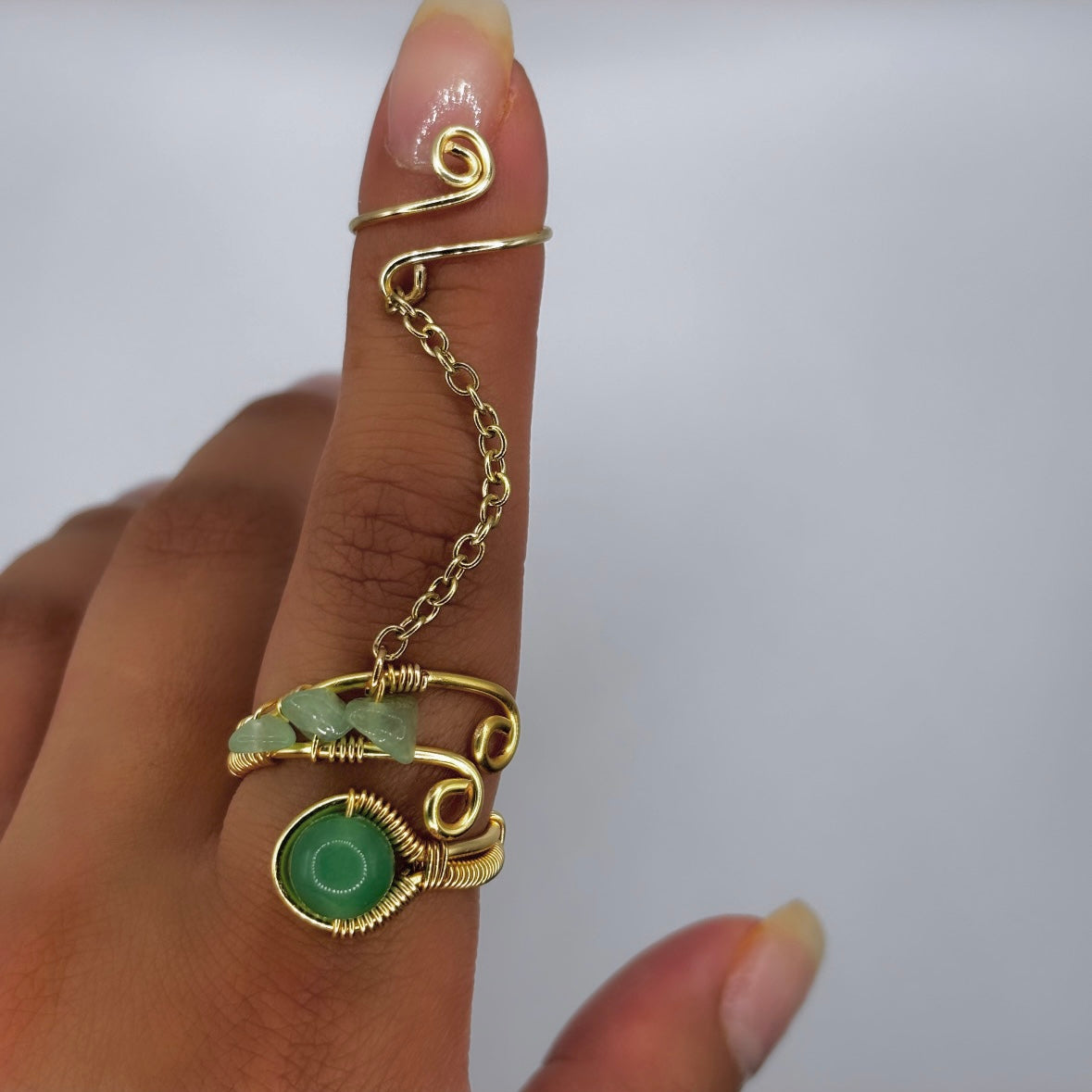 Green Aventurine Long Ring