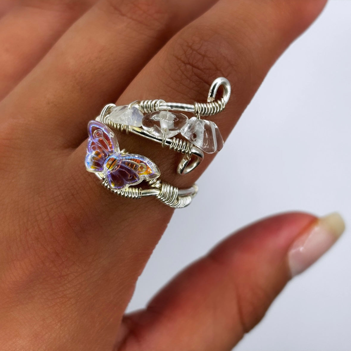Clear Quartz Butterfly Ring