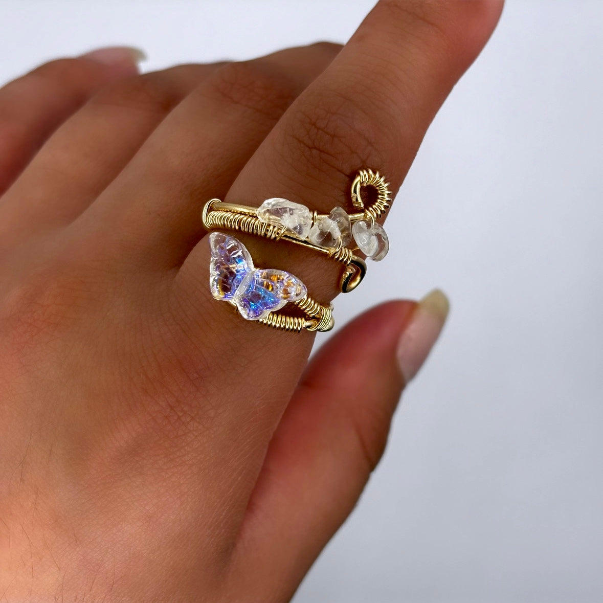 Clear Quartz Butterfly Ring