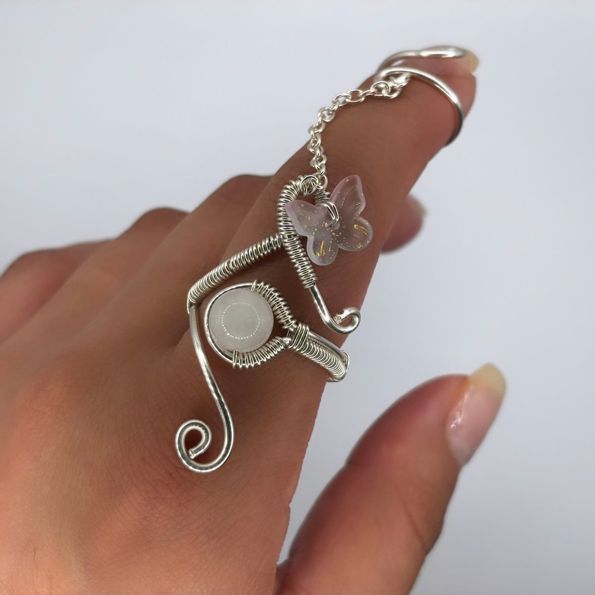Clear Quartz Long Butterfly Ring