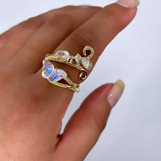 Clear Quartz Butterfly Ring