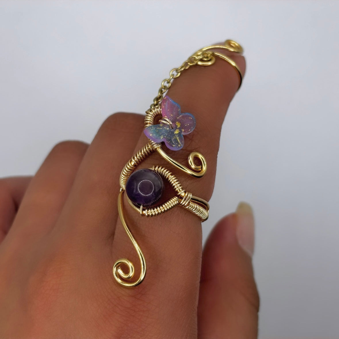 Amethyst Long Butterfly Ring