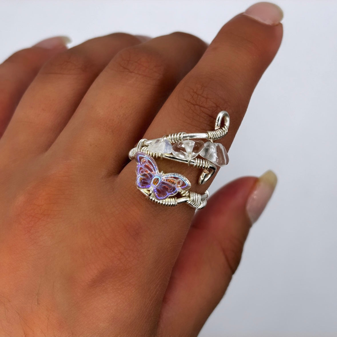 Clear Quartz Butterfly Ring