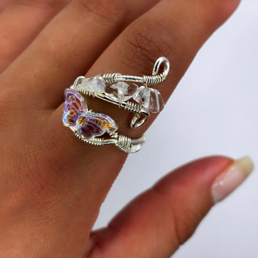 Clear Quartz Butterfly Ring