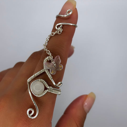 Clear Quartz Long Butterfly Ring