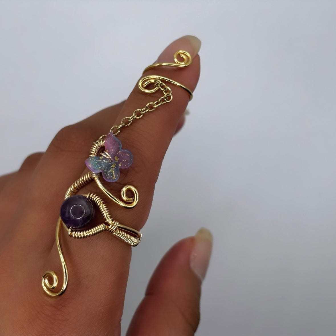 Amethyst Long Butterfly Ring
