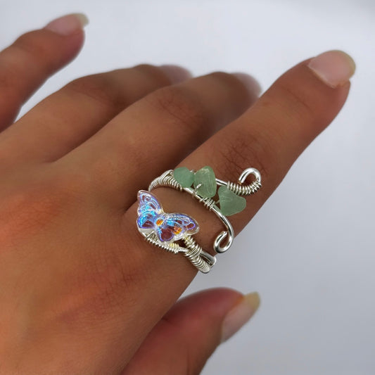 Green Aventurine Butterfly Ring
