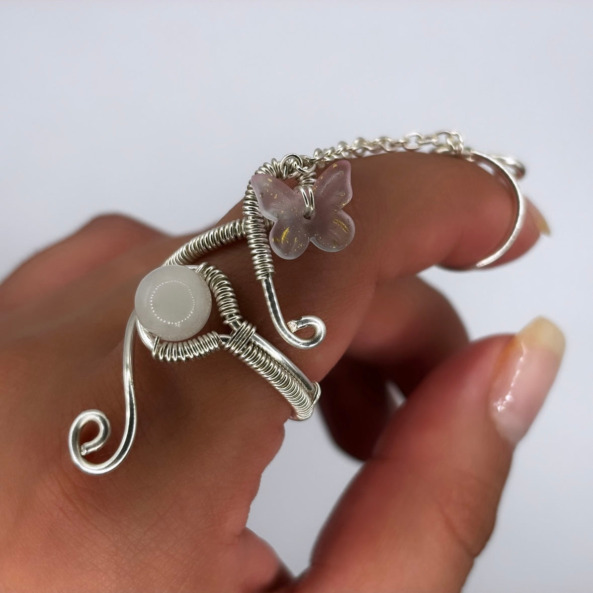 Clear Quartz Long Butterfly Ring