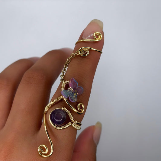 Amethyst Long Butterfly Ring